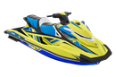 A yellow and blue Yamaha WaveRunner personal watercraft isolated on a white background.