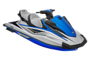 A silver and blue Yamaha WaveRunner personal watercraft shown from a high angle against a white background.