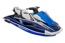 A blue and white Yamaha WaveRunner personal watercraft shown from a high-angle side view against a white background.